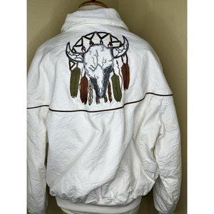 Womens Southwest Embroidered Corduroy XL Jacket Dream Catcher White Full Zip